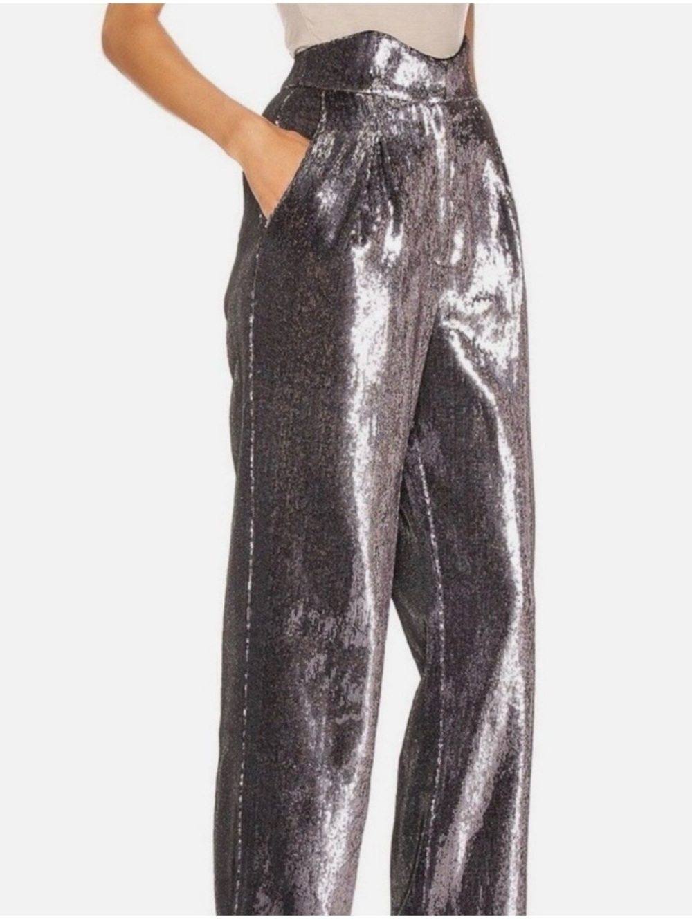 Retrofete Metallic Wide-Leg High-Waist Pants - Silver